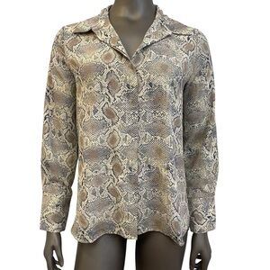 Mango Button Up Shirt Women’s 6 Snakeskin MNG Collared Long Sleeve